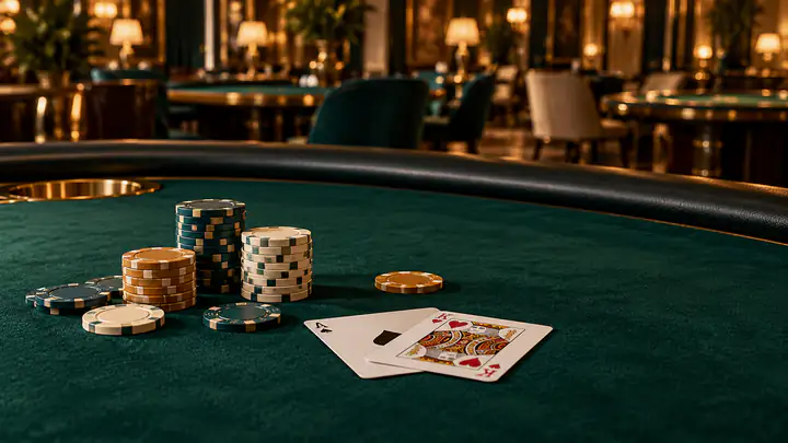 Casino table with cards and chips